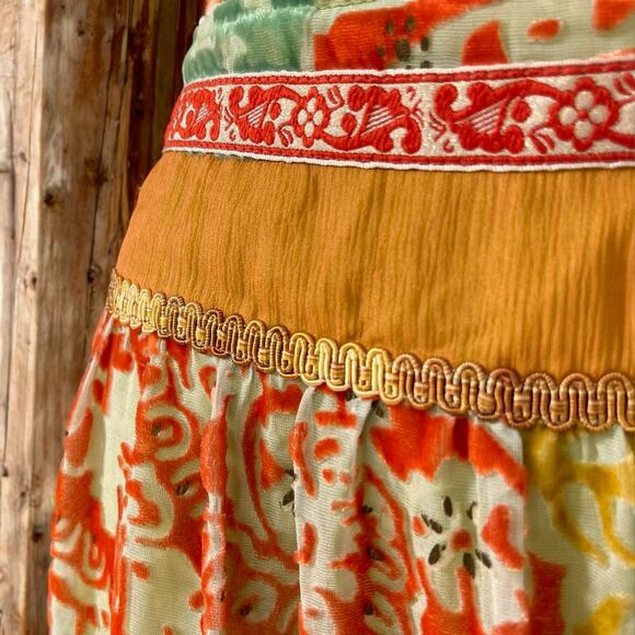 Boho Festival Silk Blend Gypsy Midi Skirt Devoré Velvet Cynthia Steffe Size 16 - Picture 5 of 14